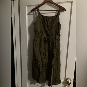 Eileen Fisher size 8 olive green v neck wrap style dress